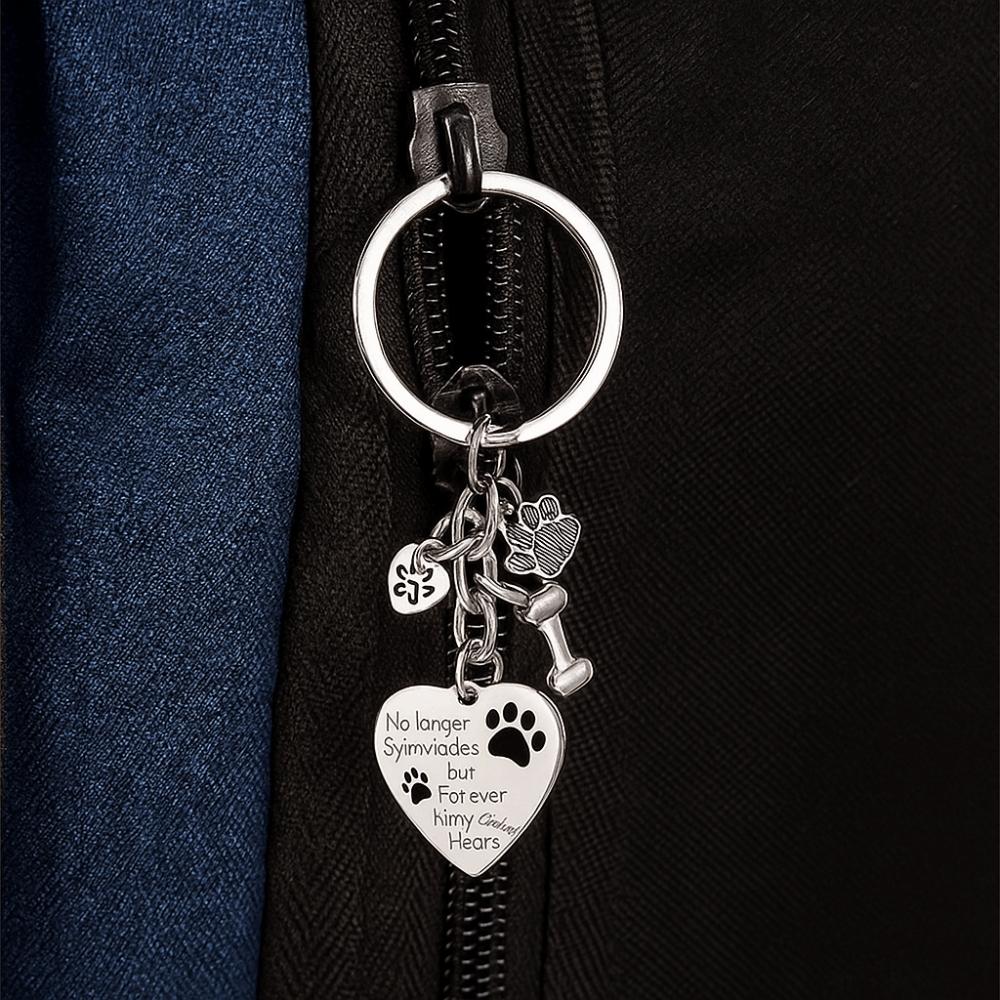 Stainless Steel Dog Tag Key Chain Love Heart Pet Animal Keyring  Pet Memorial