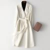 Womens Double-Sided Cashmere Wool Coat Long Loose Fit V-Neck Off-White Winter 2026