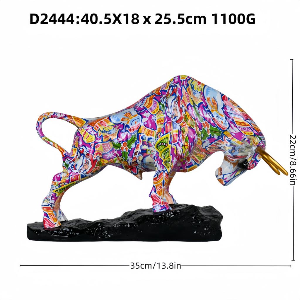 Creative Water Transfer Colorful Wall Street Bull Ornament, Resin Craft For Home Living Room Entrance Desktop Decoration