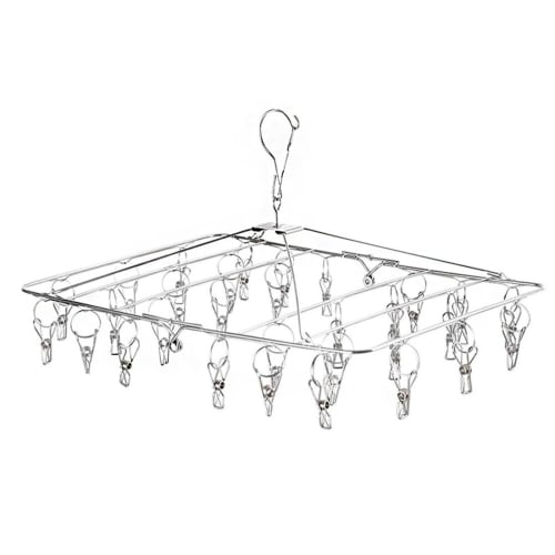 

Tamatoshi Вешалка для прищепок из нержавеющей стали, Стильная и простая, Складная, Вмещает полотенца, прищепки, банные полотенца и аксессуары для стирки, 30 прищепок