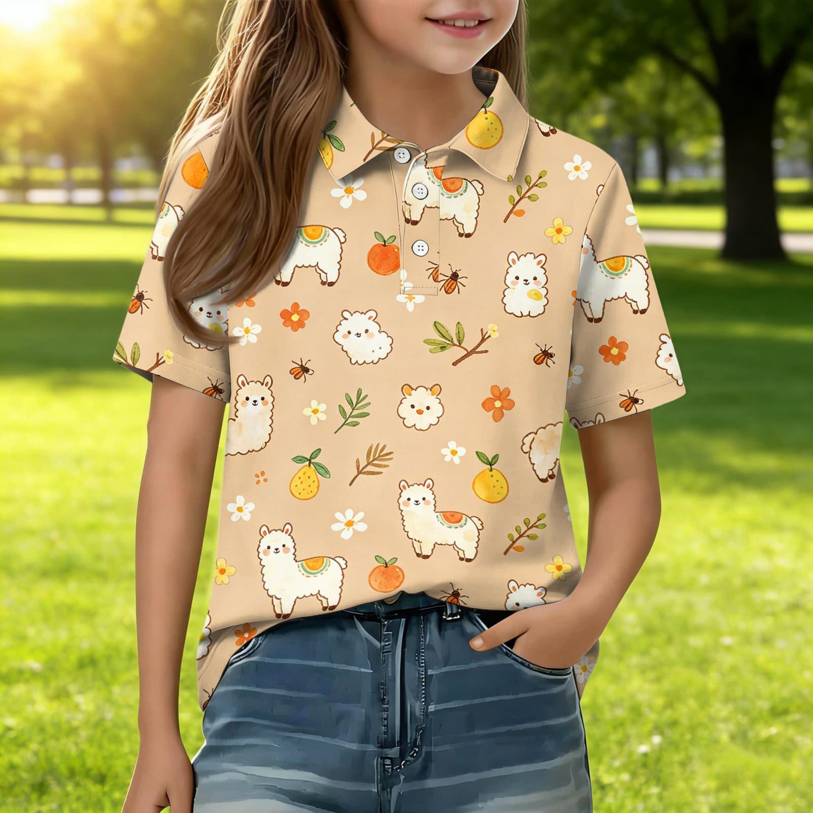 

Kids Casual Short Sleeve Polo Shirt Animal Print Lightweight Soft Fabric Breathable Summer Top for Boys Girls 160 бежевый