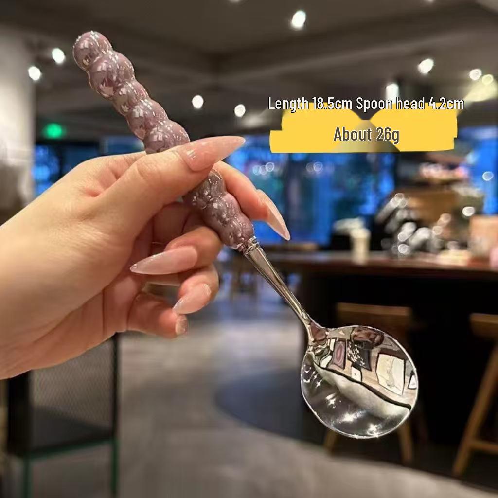 Elegant Stainless Steel Pearl Handle Dessert & Rice Spoon with Plastic Grip