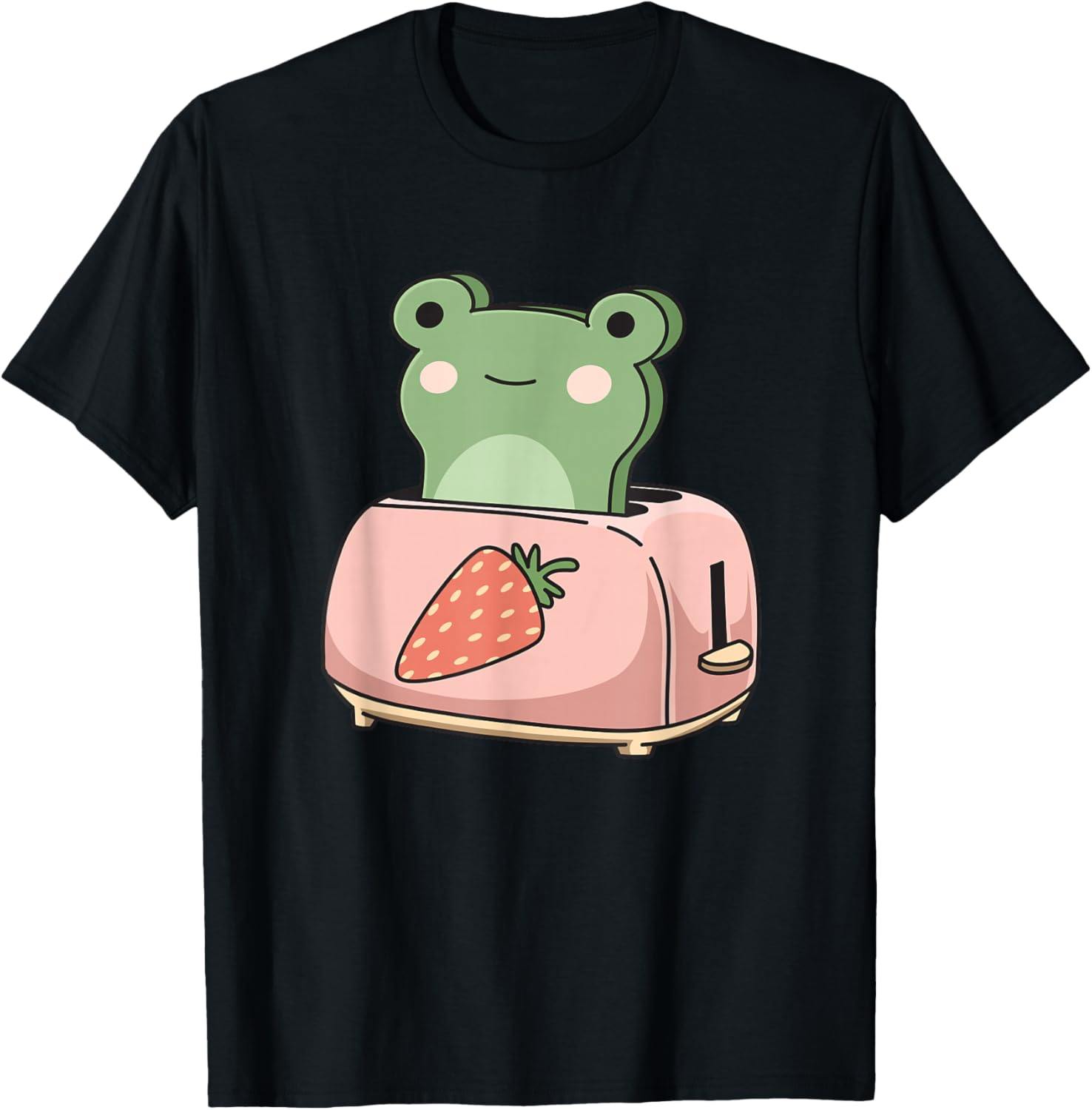

Frog In Toaster Strawberry Cute Kawaii Graphic Tee Soft Cotton Casual T-Shirt Men Trip 4XL