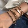 1 Set/4 Pcs Cuban Chain Bracelets Set Boho Thick Gold Color Charm Bangles For Gifts Trendy Jewelry Accessories Creative Gift
