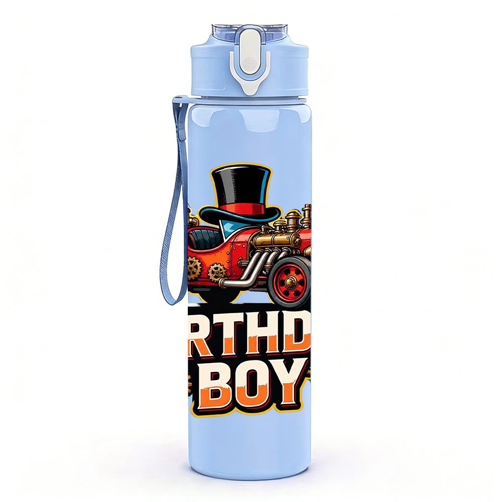 1PC Steam Train Birthday Boy Letter 750ml Color Plastic Water Bottle Leakproof Flip Straw Lid For Sports Office Home Use