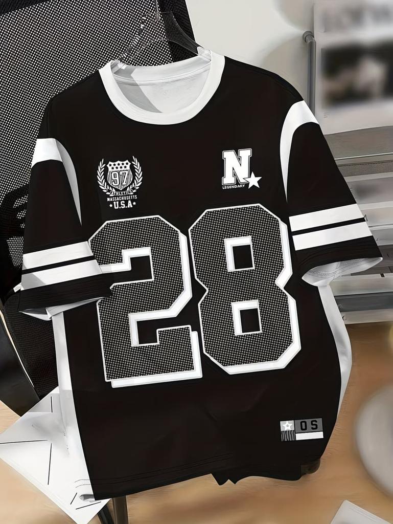 2026 Summer Children's Number Digital Print Pattern Sports American Style Top Round Neck Short Sleeve Cute T-Shirt Girls Clothes