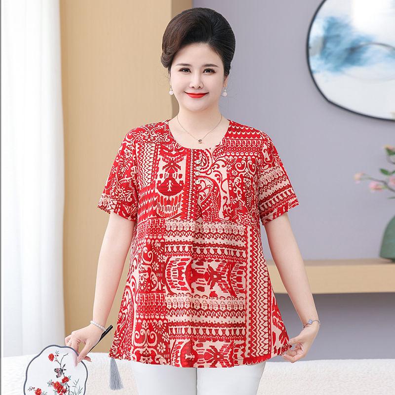 Summer Women's Print Blouse Loose Short Sleeve T-shirt Round Neck Plus Size Blouse 3XL-8XL