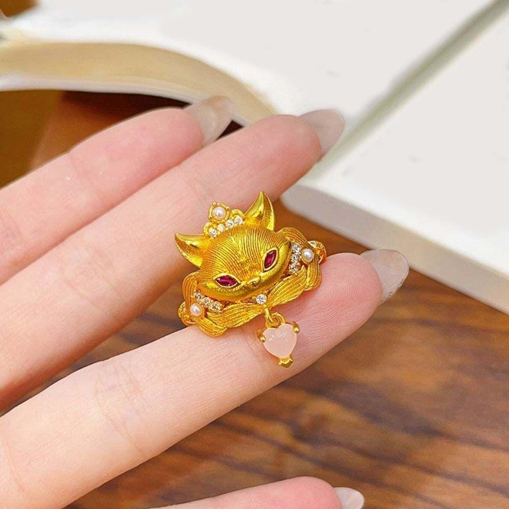 Chinese Style Rhinestone Opening Ring Textured Animal Ring Fashion Vintage Metal Ring  Women