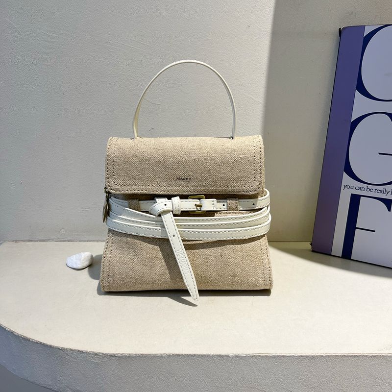 

Martha Fancy Linen Кожаная Лоскутная Сумка-Сэтчел Маленький Портфель Сумка Через Плечо Женская 2025 Новое Поступление Модная Повседневная Сумка Кроссбоди Hemp apricot White