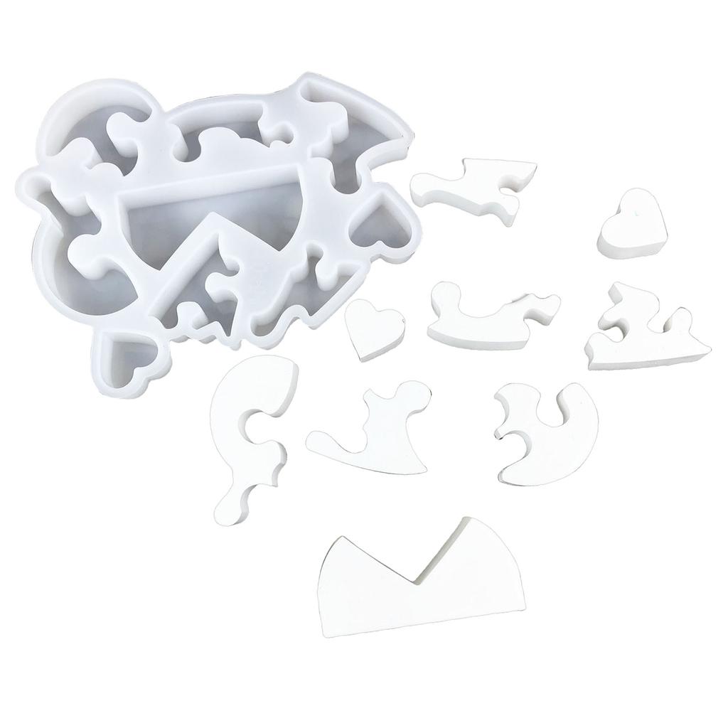 Desk Ornament Mould Flexible Silicone Mold for Love Heart Puzzle Shaped Decoration Gypsum Mold Jewelry Making Supplies