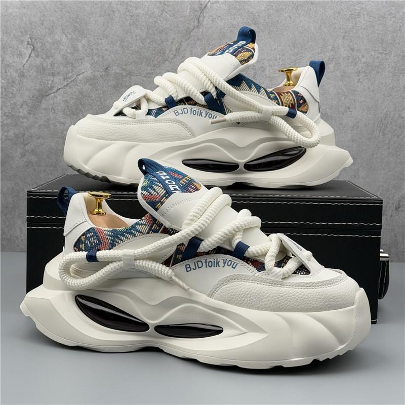 Fashion New 2025 Fashion Designer Men's Lace Up Mixed Patchwork Thick Soled Causal Shoes Flats Male Walking Sneakers Zapatos Hombre