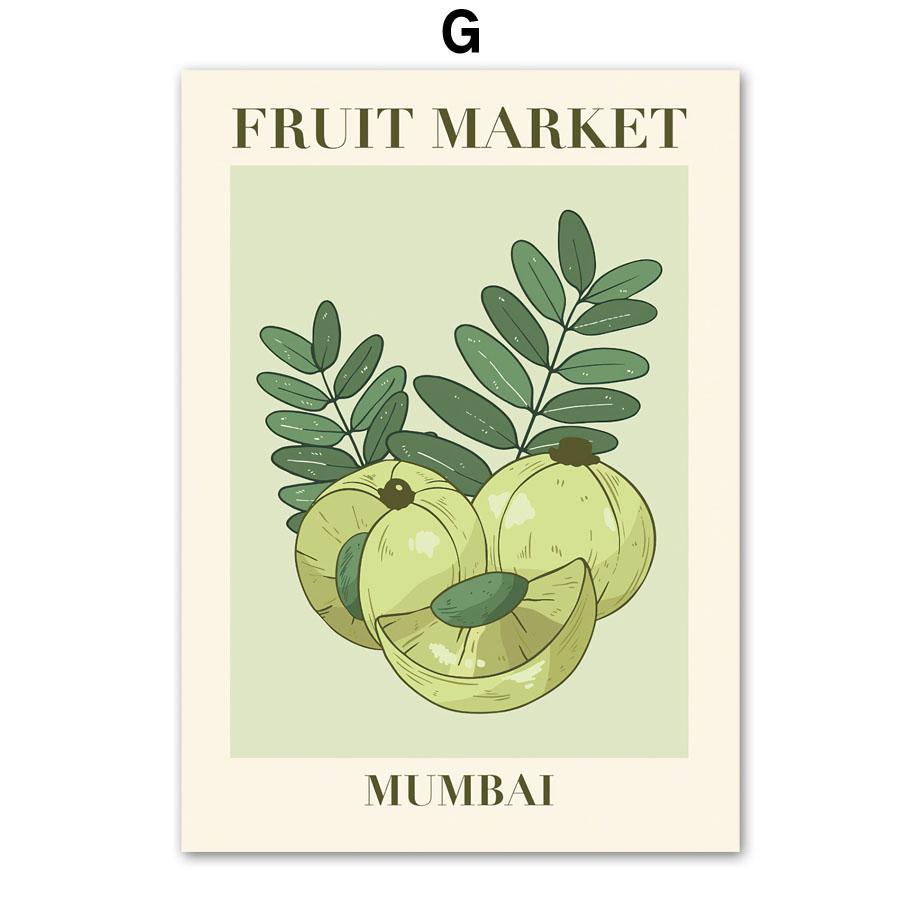 Innendruck Zitrone Orange Wandkunst Leinwandgemälde William Morris Heimdeko Poster Schlafzimmer Obstmarkt Wohnzimmer Kiwi