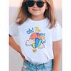 European Size Girls Comfortable Summer Short Sleeved T Shirt with Hot Air Balloon and Letter Pattern Print