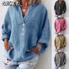 QICED Women's Fashion Casual Solid Color Print Long Sleeve V Neck Blouses & Shirts