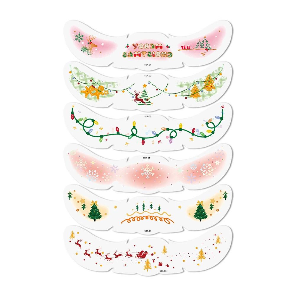 6pcs Christmas Face Tattoo Stickers Bells Bow Hearts Stars Ribbons Freckles Temporary Tattoo Stickers for Festival Party
