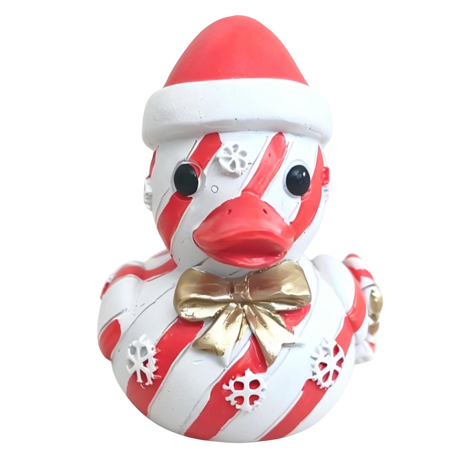 

Resin Candy Stripe Duck Figurine Holiday Tabletop Decoration with Bow and Snowflake Details Festive Seasonal Ornament for Home and Office Display One Size