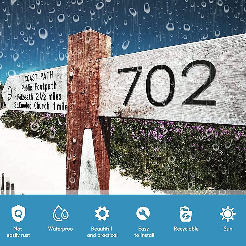 Număr de casă plutitor de 125 mm, alfabet de ușă cu litere moderne, 5 inchi, în aer liber, numere negre 3D, plăci cu numere de ușă pentru adresă pentru perete