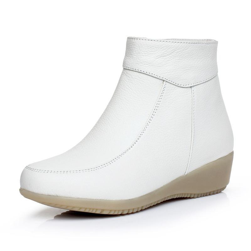 Fashion GKTINOO Genuine Leather Cow Women Ankle Boots Warm Fur Waterproof Slip on Wedge Comfortable Booties Autumn Winter Shoes Non Slip