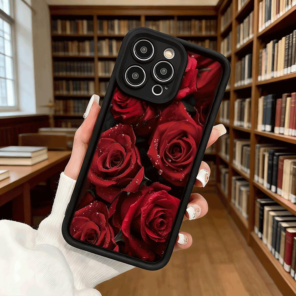 Red Roses with Dewdrops Phone Case for iPhone 17 16 15 14 13 12 11 Pro Max Plus Anti Scratch, Gel Flexible Protective