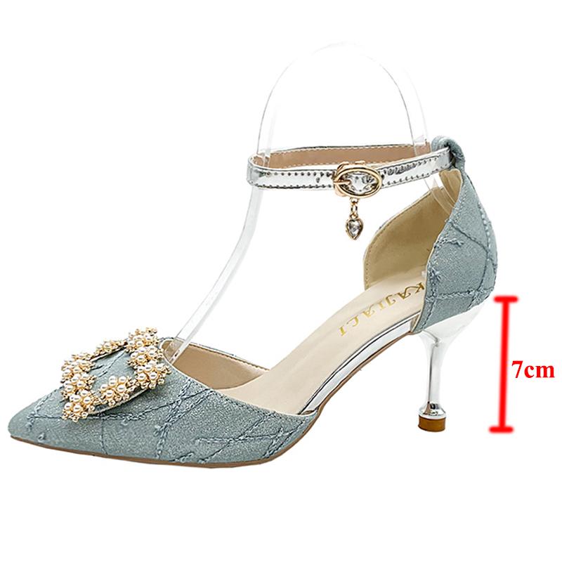 Rimocy Bling Crystal Tenké Lodičky Lodičky Dámské Špičatá Špice Kotníkový Pásek Společenské boty na podpatku Dámské Elegantní Pearl Boty na vysokém podpatku