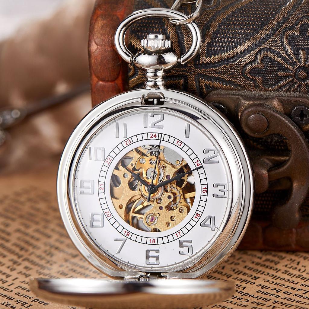 Gorben Classic Smooth Surface Mechanical Pocket Watch with Chain Xmas Birthday Wedding Father Day Gift