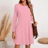 Casual Long Sleeve Side Pocket Dress Women Solid Color Round Neck Fashion