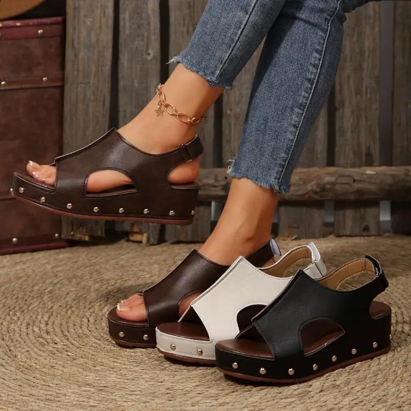 2025 New Women's Slope Heel Sandals Women's Summer New Rivet Fashion Casual Thick Bottom Sandals, Slippers