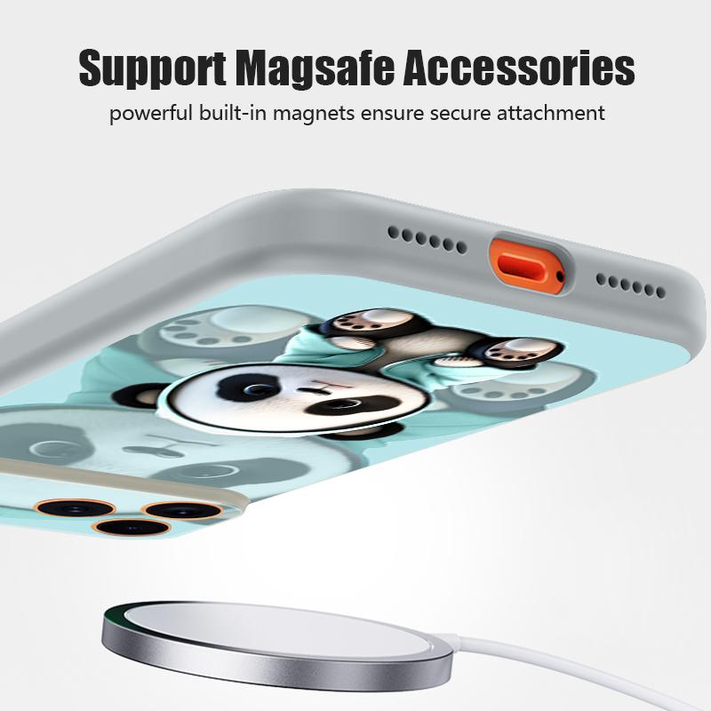 Blue Coat Panda Pattern Case For iPhone 17 Pro Max Magnetic For Magsafe Skin Feeling Cover For iPhone 16 15 14 13 Pro Max