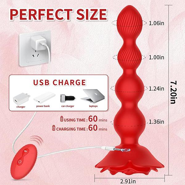 Vibrator cu plug anal cu rotație 360 ​​cu 10 moduri de rotație și vibrație Masaj de prostată în formă de trandafir margele anale Jucării sexuale pentru femei bărbați