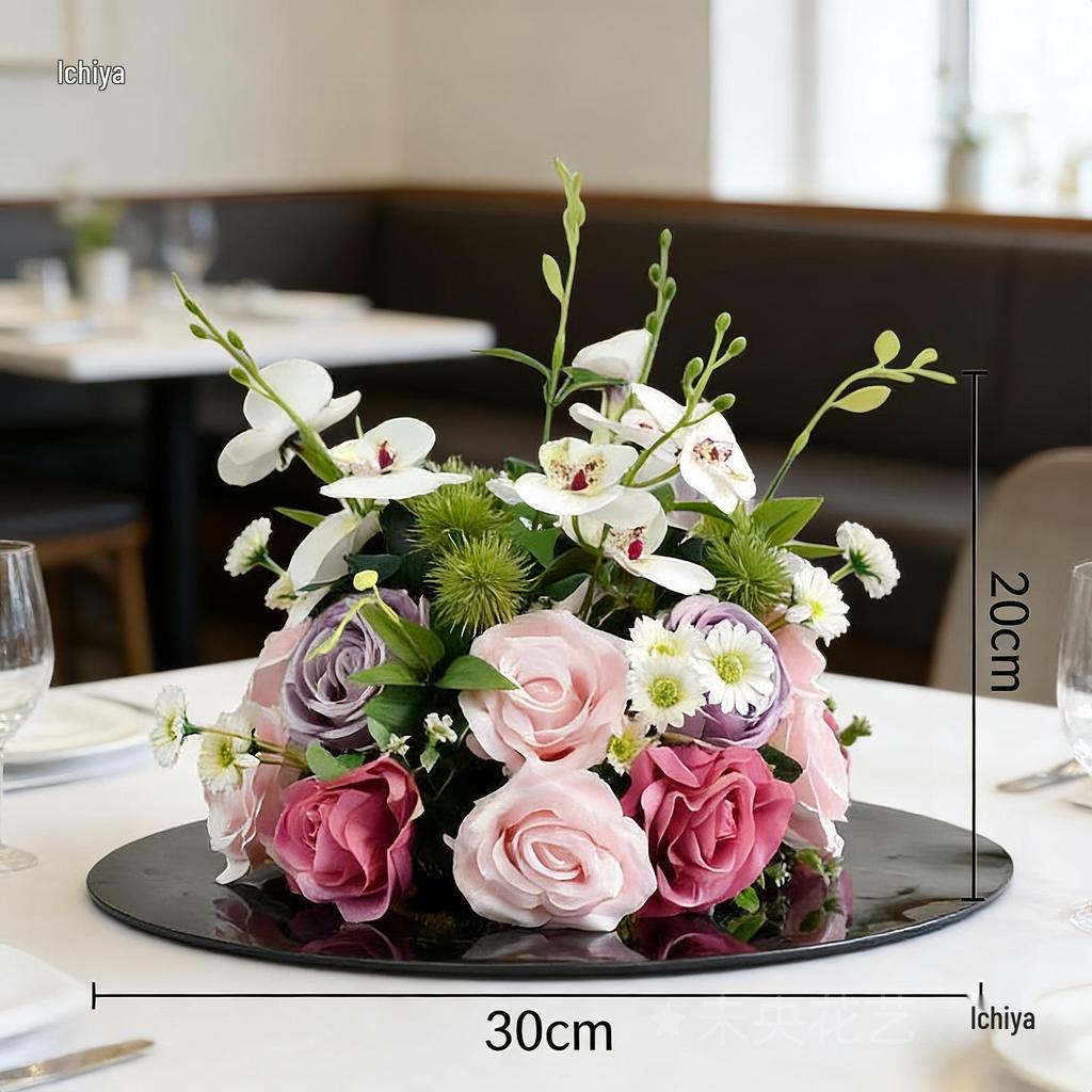 Round Lily Style Table Centerpiece: Artificial Floral Arrangement for Restaurants & Hotels