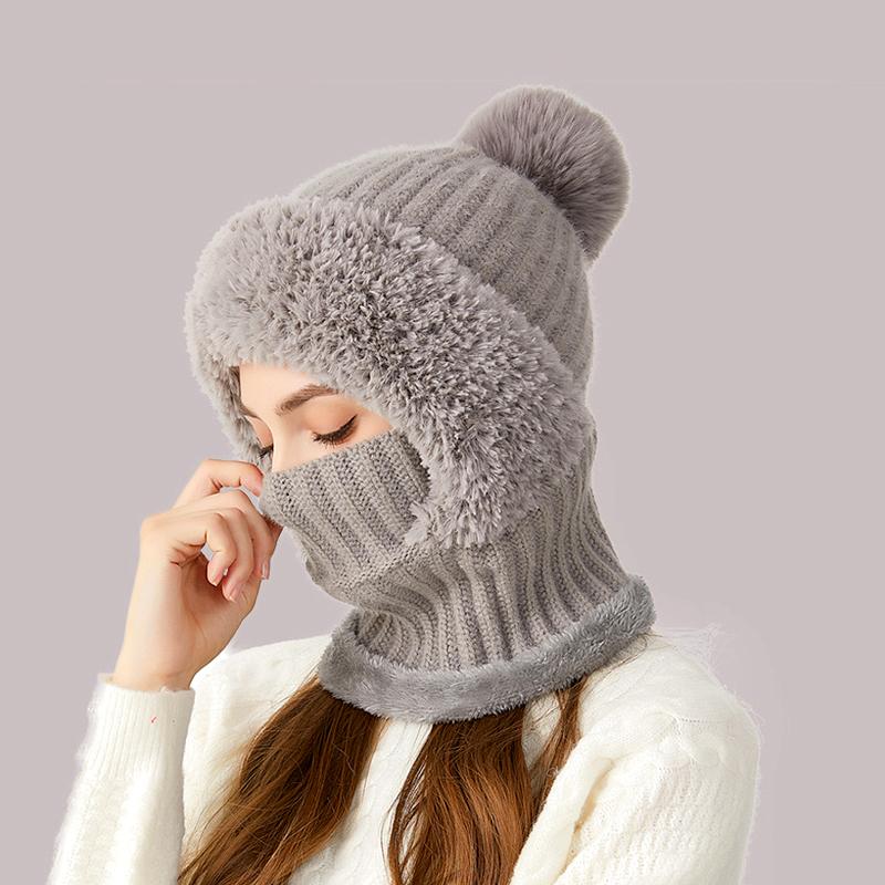 1Pc All-in-one Outdoor Hiking Winter Acrylic Fiber Warm Face and Neck Cover Plush Knitted Hat Cycling