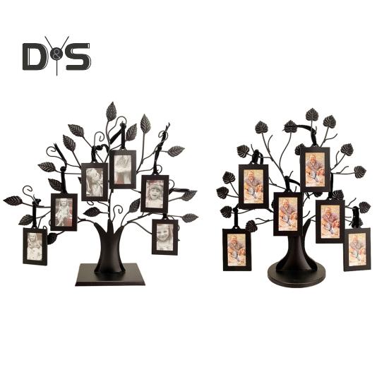 Family Tree Picture Frame Metal Tree Photo Frame Stand with 6 Ornamental 1.77" X 2.56"/2.17" X 3.15" Frames for Wall Table Decor