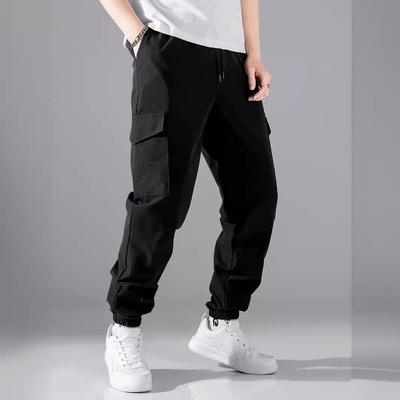 Mid Waist Stylish Drawstring Design Men Trouser Polyester Overalls Thermal for Dating Cargo Pants Pocket