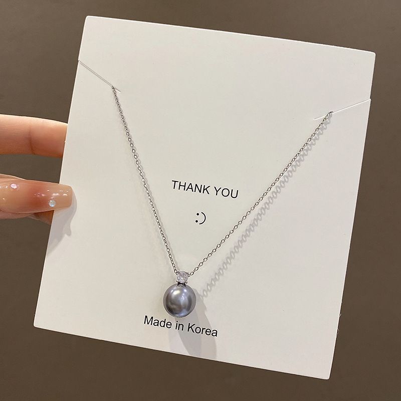 Single Black Pearl Zircon Pendant Necklace Women's Autumn and Winter Simple Niche High-end Clavicle Chain Versatile Accessories