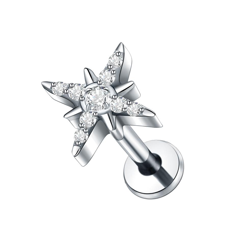 1Pc G23 Titanium Labret Ear Tragus Earring Stud Internally Threaded Zircon Lip Rings Cartilage Helix Piercing Body Jewelry 16G