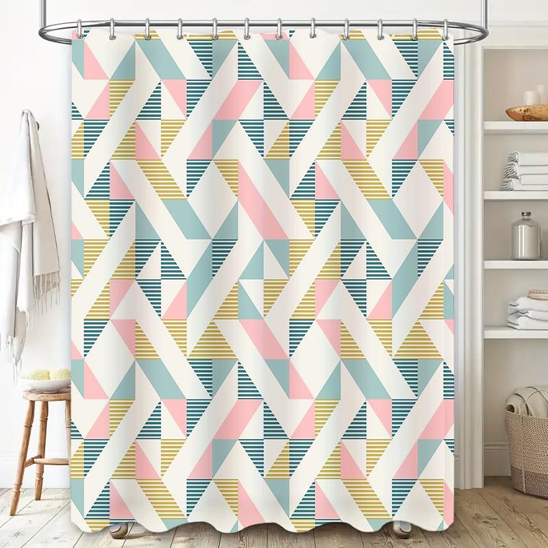 Geometric Shower Curtain Modern Abstract Pattern Waterproof Bathroom Decor Washable Liner Backdrop Artistic Home Textile