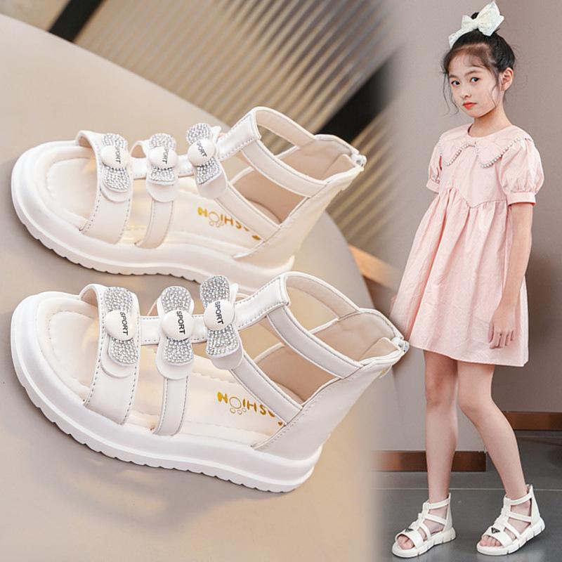 Children's Roman shoes, girls' summer sandals, open-toe soft sole princess shoes for older children and elementary school students.