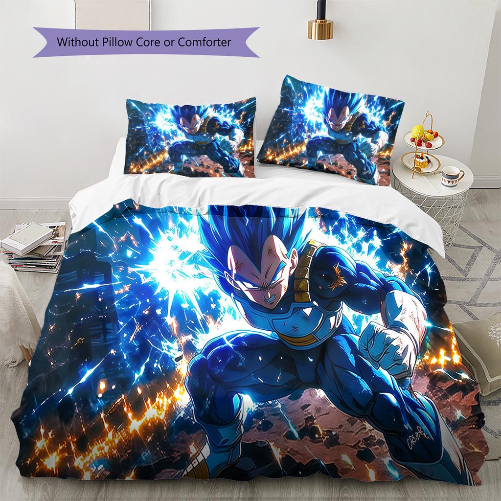 Vegeta Pattern Bedding Quilt Set Quilt Cover Pillowcase Home Birthday Gift(1 * duvet cover + 2 * pillowcase, without core)