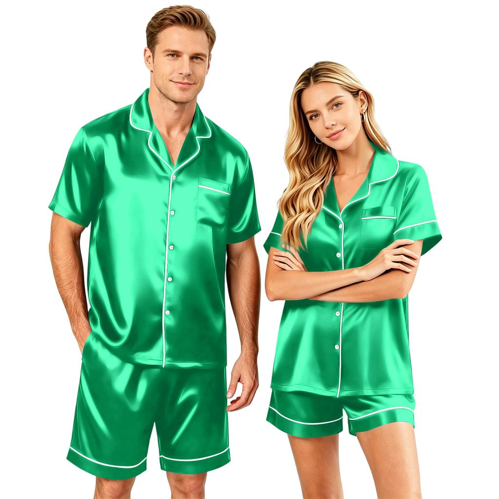 Couple Matching Pajama Set Short Sleeve Button Down Shirt And Shorts Sleepwear Soft Casual Loungewear S To XXXXL