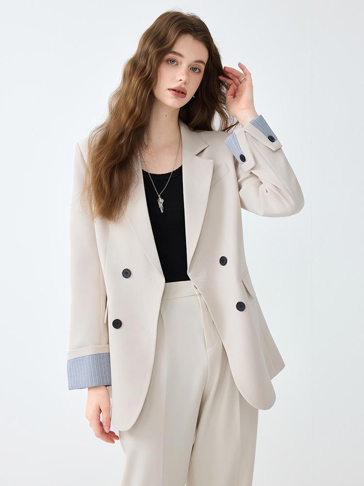 Dámský luxusní ležérní oblek: Podzimní profesionální styl s temperamentem, obsahuje sako a kalhoty se širokými nohavicemi