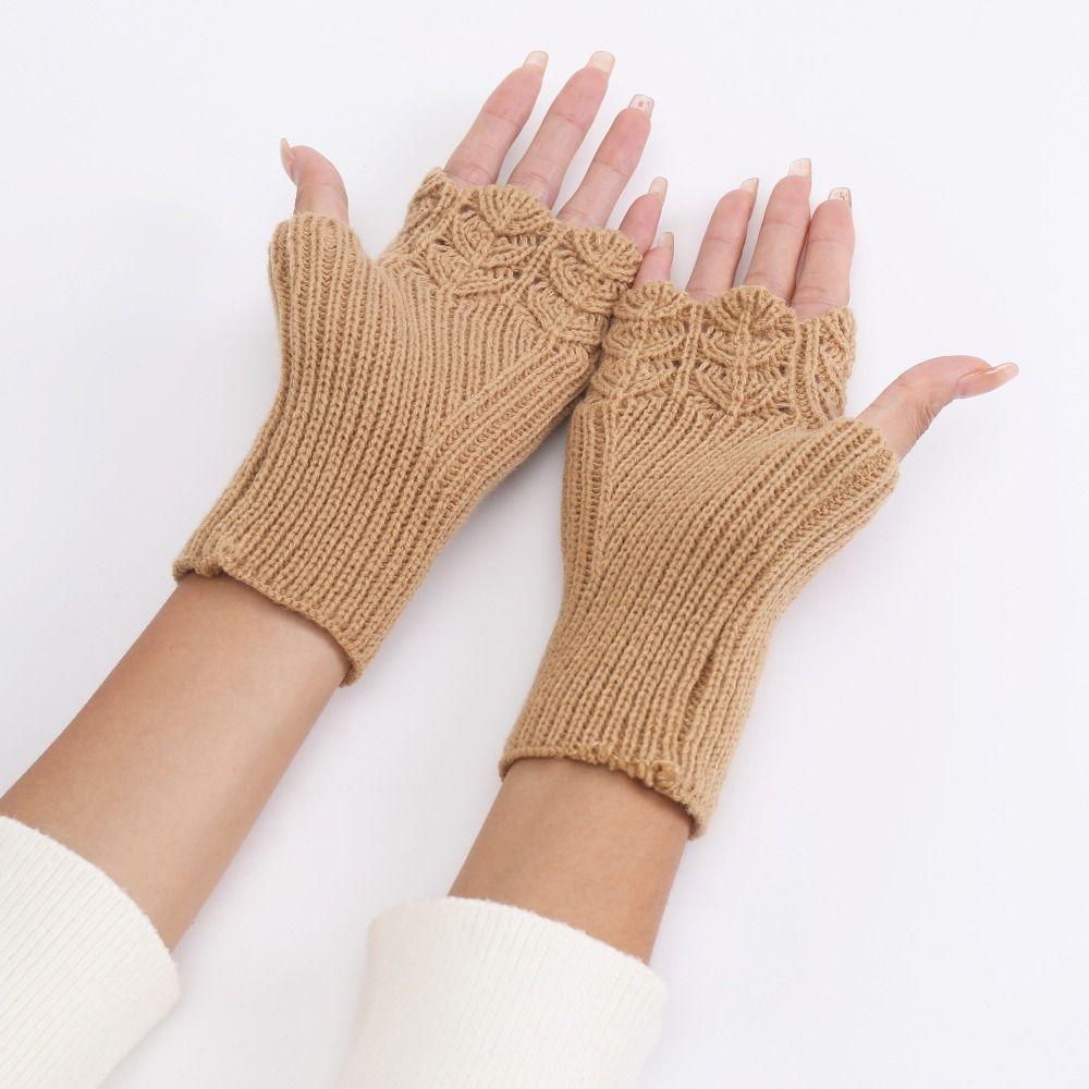 Half Finger Knitted Gloves Hollow Out Crochet Flower Mittens All-Match Winter Wool Gloves Gift