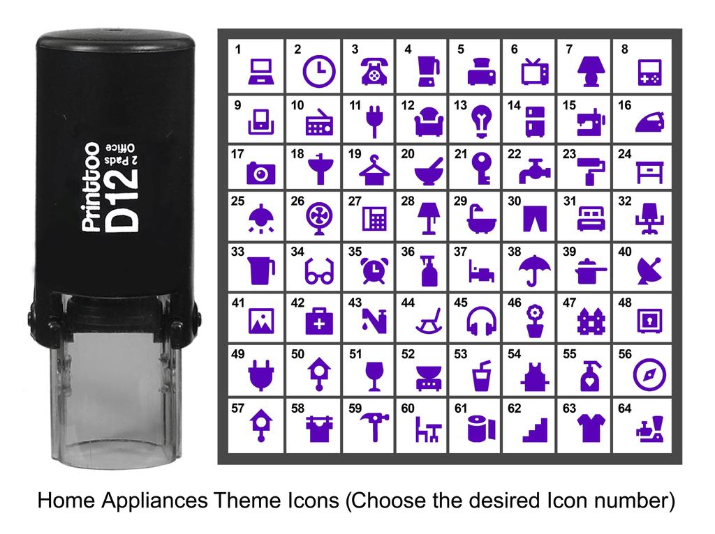 Printtoo Home Appliances Theme Round Rubber Stamp Self Inking Stamper 12 Mm