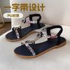 Large Size Fish Mouth Sandals 2025 Summer New Open-toed Beach Sandals Flat Comfortable Bohemian Style