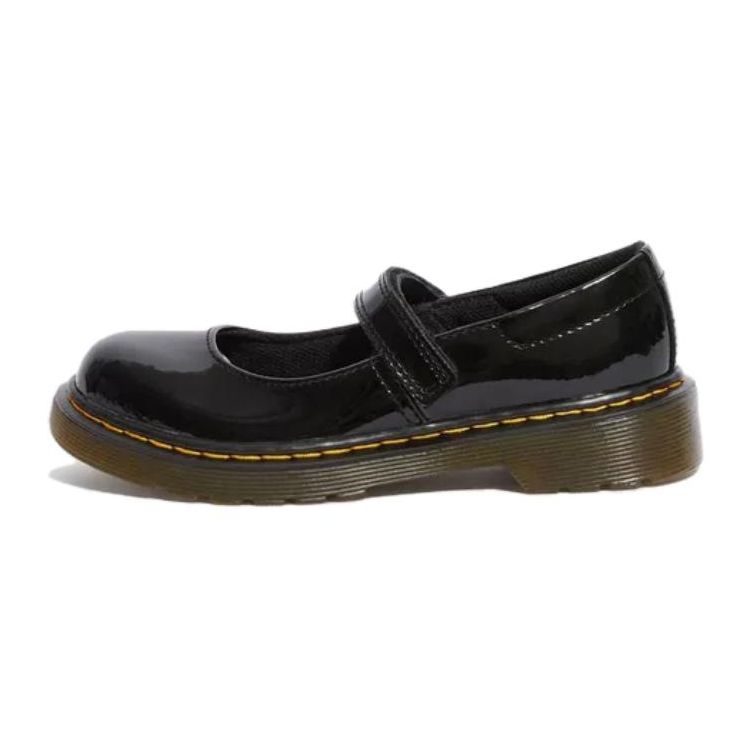 Dr. Martens Patent Leather Round Toe Chunky Heel Buckle Low Top Childrens Shoes Kids Shoes Black 15655002