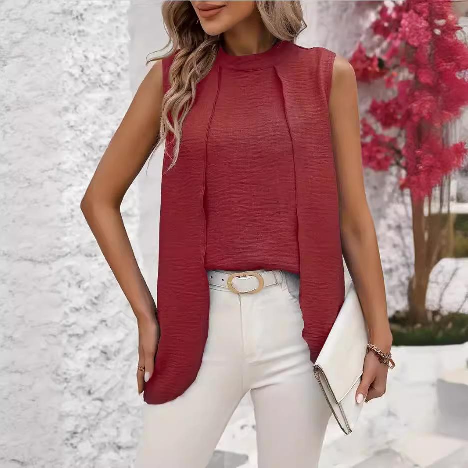 IHUASU Fake Two Shirt Design Sense Stitching Shirt Top