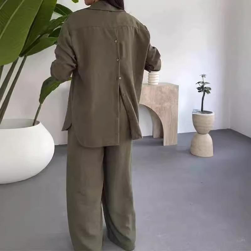 European and American Women Clothes Fashion Solid Loose Top Casual Wide-Leg Pants Two-piece Set Casual Two-Piece Set