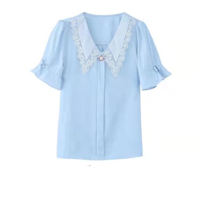 Summer New Doll Neck Loose Top Short Sleeve Bottoming Shirt Mom Summer Flare Sleeve Solid Color Blouse 3XL