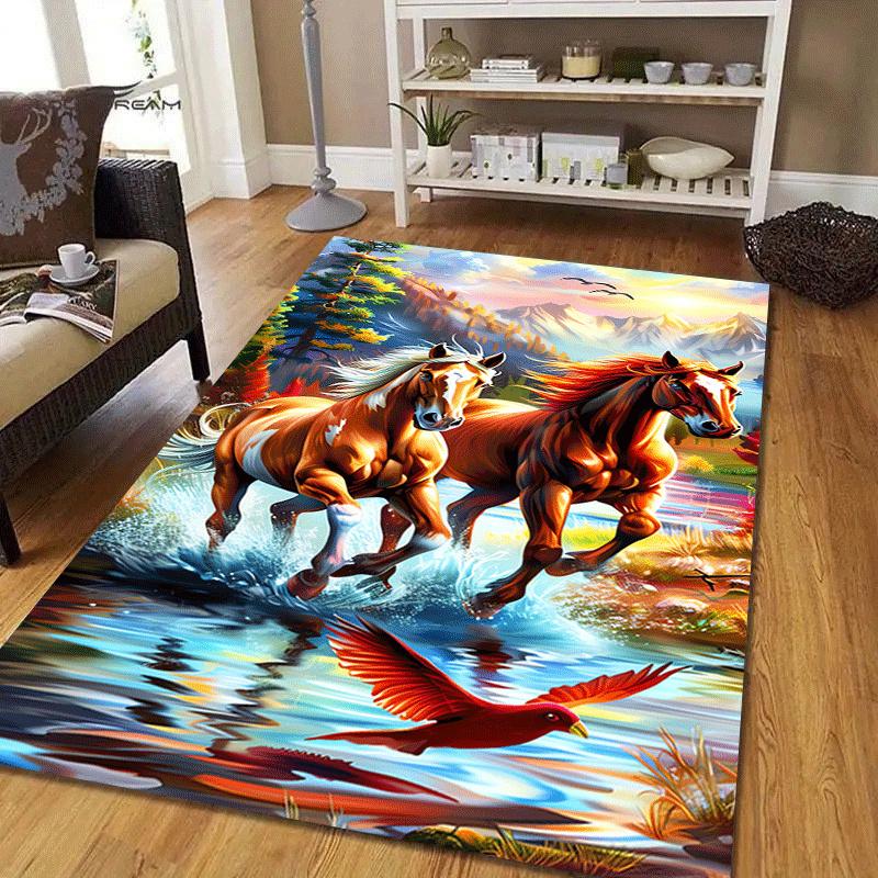 1pc Running Horse Print, Design Indoor Area Rug - Soft, Anti-Slip, and Durable Gaming Room Decor for Bedroom, Living Room