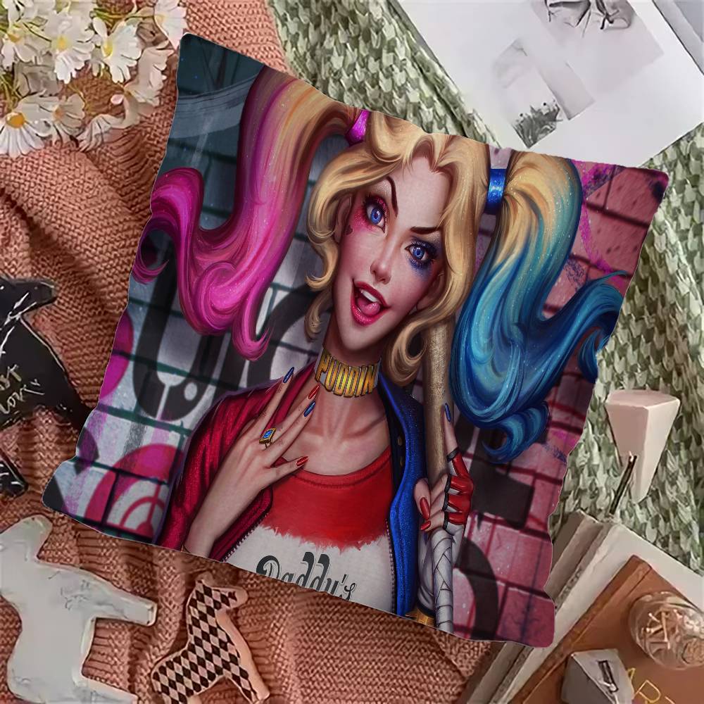 H-Harley Q-Quinn Anime Office Cushion Pillowcase Car Cushion Cover45X45CM Lumbar Pillowcase Sofa Pillowcover