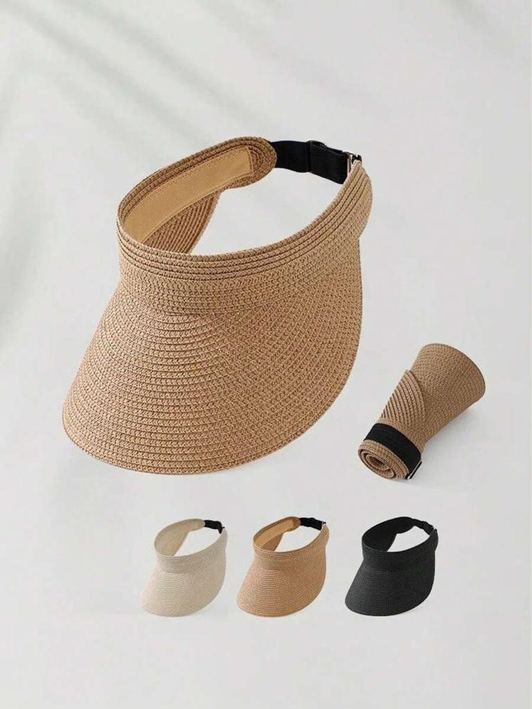 Summer Straw Visor Hat For Beach Vacation Sun Protection Casual Outdoor Wear